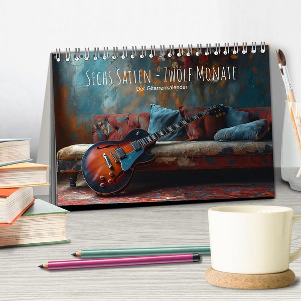 Produktbild: Sechs Saiten, Zw&ouml;lf Monate - Der Gitarrenkalender (Tischkalender 2026 DIN A5 quer), CALVENDO Monatskalender