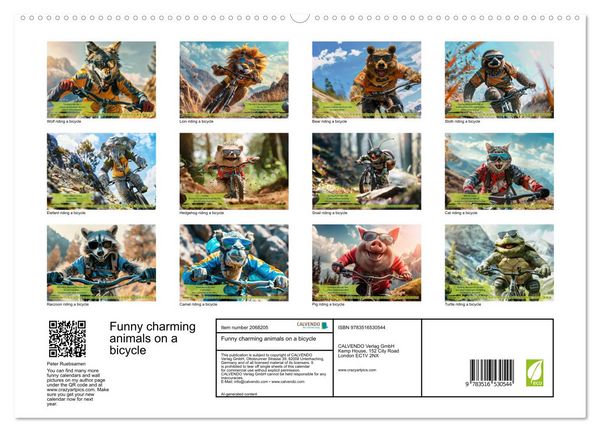Produktbild: Funny charming animals on a bicycle (High Quality Premium Wall Calendar 2026 DIN A2 landscape),CALVENDO 12 Month Wall Calendar