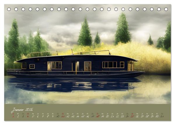 Produktbild: Romantische Fantasy Hausboote Magische Stimmungen in der D&auml;mmerung (Tischkalender 2026 DIN A5 quer), CALVENDO Monatskalender