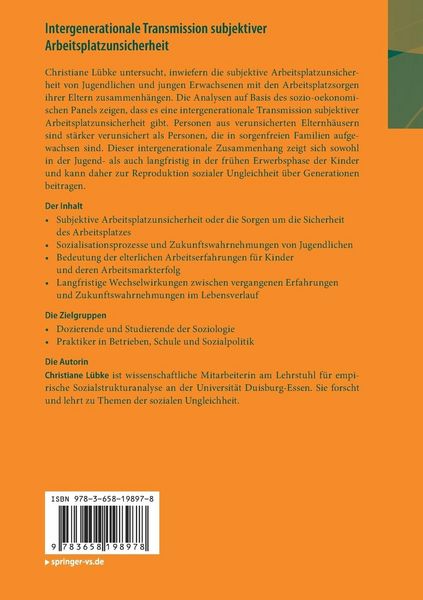 Produktbild: Intergenerationale Transmission subjektiver Arbeitsplatzunsicherheit