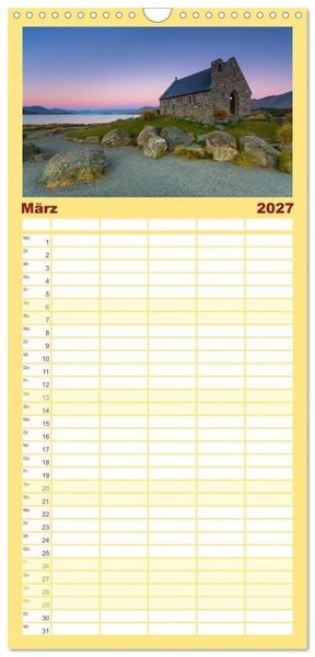 Produktbild: Familienplaner 2027 - Neuseeland - ein Naturparadies mit 5 Spalten (Wandkalender, 21 x 45 cm) CALVENDO