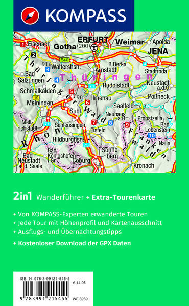 Produktbild: KOMPASS Wanderf&uuml;hrer Rennsteig, 10 Etappen mit Extra-Tourenkarte
