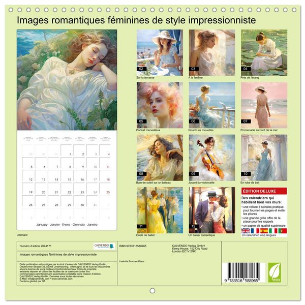 Produktbild: Images romantiques f&eacute;minines de style impressionniste (Calendrier mural carr&eacute; 2026 30x30 cm) Calendrier double avec une page pour vos prises de notes