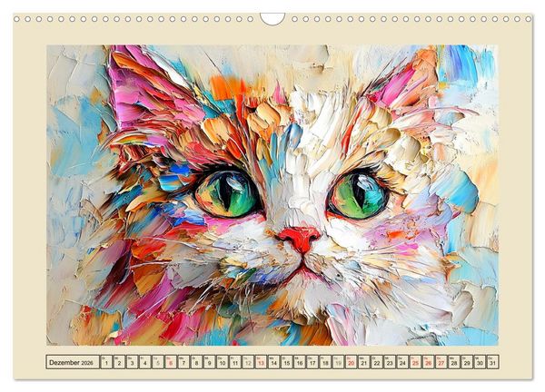 Produktbild: Katzengesichter im &Ouml;lgem&auml;lde-Stil. Liebliche Portraits f&uuml;rs Herz (Wandkalender 2026 DIN A3 quer), CALVENDO Monatskalender