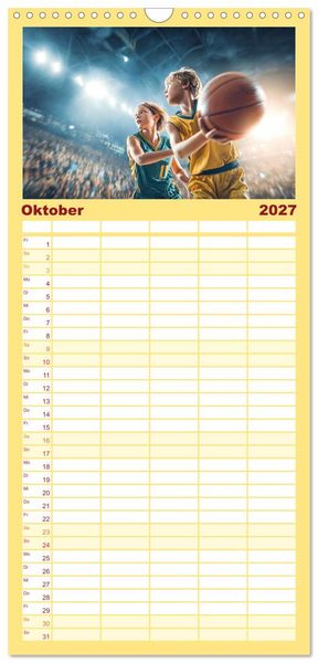 Produktbild: Familienplaner 2027 - Basketball - Kids in Action mit 5 Spalten (Wandkalender, 21 x 45 cm) CALVENDO