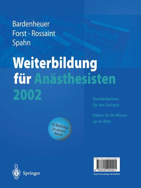 Produktbild: Weiterbildung f&uuml;r An&auml;sthesisten 2002