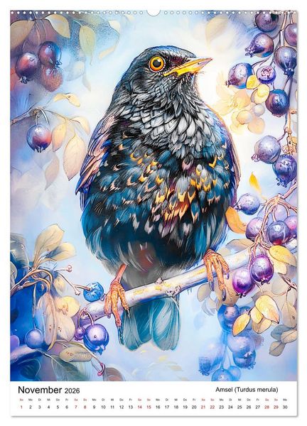 Produktbild: Heimische V&ouml;gel - Singv&ouml;gel zwischen Bl&uuml;ten und Beeren (hochwertiger Premium Wandkalender 2026 DIN A2 hoch), Kunstdruck in Hochglanz