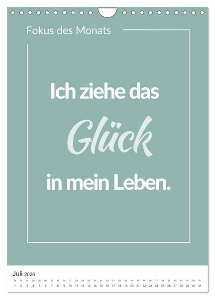 Produktbild: Achtsamkeitskalender: Mehr Achtsamkeit im Alltag mit dem Fokus des Monats (Wandkalender 2026 DIN A4 hoch), CALVENDO Monatskalender