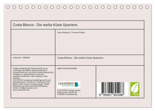 Produktbild: Costa Blanca - Die wei&szlig;e K&uuml;ste Spaniens (Tischkalender 2026 DIN A5 quer), CALVENDO Monatskalender