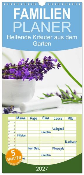 Produktbild: Familienplaner 2027 - Helfende Kr&auml;uter aus dem Garten mit 5 Spalten (Wandkalender, 21 x 45 cm) CALVENDO