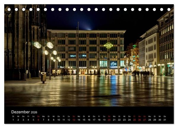 Produktbild: K&ouml;ln bei Nacht - dunkelbunte Stadt (Tischkalender 2026 DIN A5 quer), CALVENDO Monatskalender