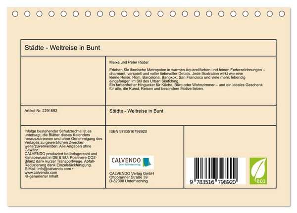 Produktbild: St&auml;dte - Weltreise in Bunt (Tischkalender 2027 DIN A5 quer), CALVENDO Monatskalender