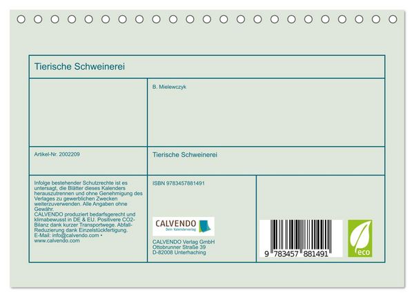 Produktbild: Tierische Schweinerei (Tischkalender 2026 DIN A5 quer), CALVENDO Monatskalender