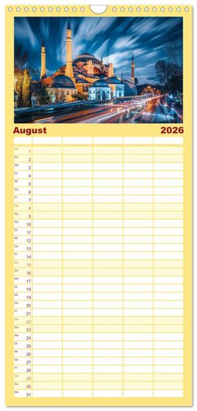Produktbild: Familienplaner 2026 - Ber&uuml;hmte Wahrzeichen mit 5 Spalten (Wandkalender, 21 x 45 cm) CALVENDO