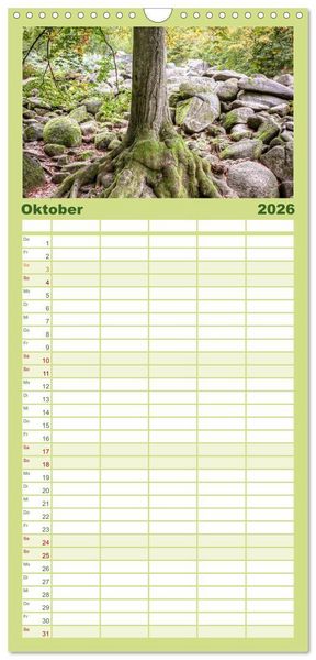 Produktbild: Familienplaner 2026 - Der Odenwald und das Felsenmeer mit 5 Spalten (Wandkalender, 21 x 45 cm) CALVENDO
