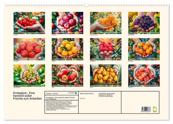 Produktbild: Erntegl&uuml;ck - Eine handvoll s&uuml;&szlig;er Fr&uuml;chte zum Anbei&szlig;en (Wandkalender 2026 DIN A2 quer), CALVENDO Monatskalender