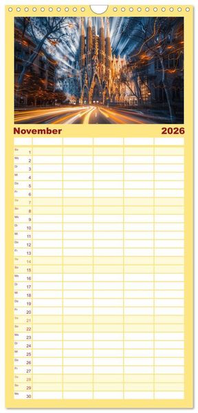 Produktbild: Familienplaner 2026 - Ber&uuml;hmte Wahrzeichen mit 5 Spalten (Wandkalender, 21 x 45 cm) CALVENDO