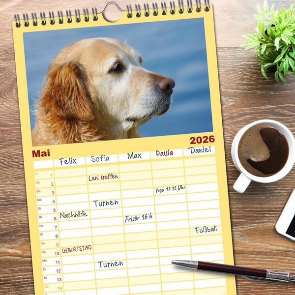 Produktbild: Familienplaner 2026 - Golden Retriever Power mit 5 Spalten (Wandkalender, 21 x 45 cm) CALVENDO