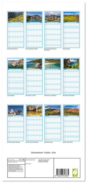 Produktbild: Familienplaner 2026 - Griechenland - Eub&ouml;a - Evia mit 5 Spalten (Wandkalender, 21 x 45 cm) CALVENDO
