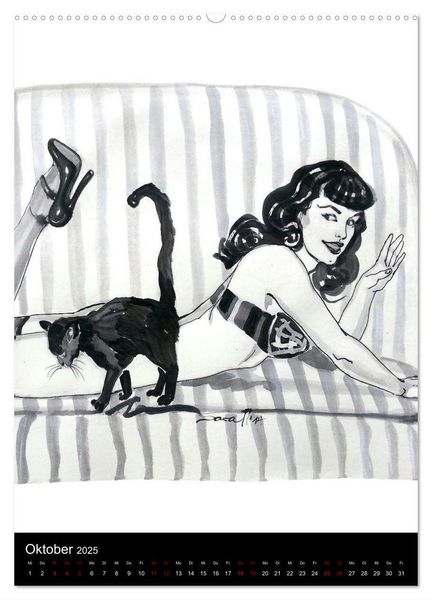 Produktbild: Kesse Mietzen - Burlesque cats II - mit flotten Linien gezeichnete Pin-up Katzen (Wandkalender 2025 DIN A2 hoch), CALVENDO Monatskalender