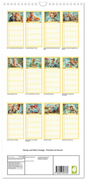 Produktbild: Familienplaner 2027 - Dandy und Retro Vintage - Portraits mit Humor mit 5 Spalten (Wandkalender, 21 x 45 cm) CALVENDO