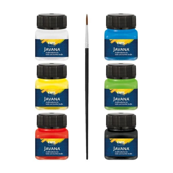Produktbild: KREUL Javana Stoffmalfarben f&uuml;r helle und dunkle Stoffe, Set Grundfarben 6 x 20 ml