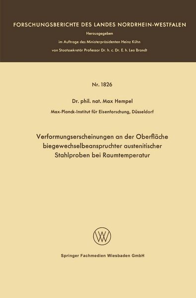 Produktbild: Verformungserscheinungen an der Oberfl&auml;che biegewechselbeanspruchter austenitischer Stahlproben bei Raumtemperatur