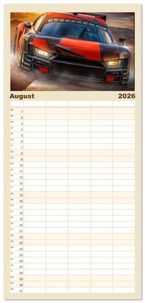 Produktbild: Familienplaner 2026 - Fantasievolle Rennautos - Im Rausch der Geschwindigkeit mit 5 Spalten (Wandkalender, 21 x 45 cm) CALVENDO