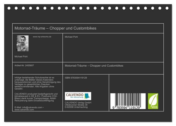 Produktbild: Motorrad-Tr&auml;ume &ndash; Chopper und Custombikes (Tischkalender 2027 DIN A5 quer), CALVENDO Monatskalender