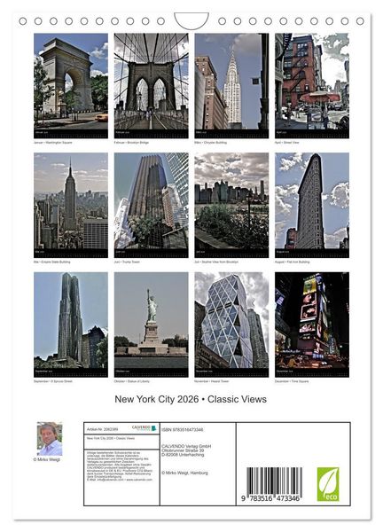 Produktbild: New York City 2026 &bull; Classic Views (Wandkalender 2026 DIN A4 hoch), CALVENDO Monatskalender