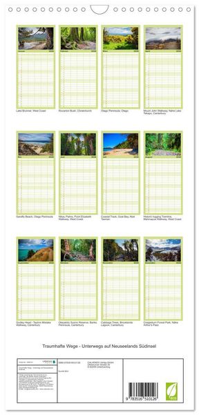 Produktbild: Familienplaner 2026 - Traumhafte Wege - Unterwegs auf Neuseelands S&uuml;dinsel mit 5 Spalten (Wandkalender, 21 x 45 cm) CALVENDO