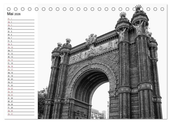 Produktbild: Barcelona Schwarz / Wei&szlig; Impressionen (Tischkalender 2026 DIN A5 quer), CALVENDO Monatskalender