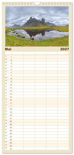 Produktbild: Familienplaner 2027 - Naturwunder in Island mit 5 Spalten (Wandkalender, 21 x 45 cm) CALVENDO