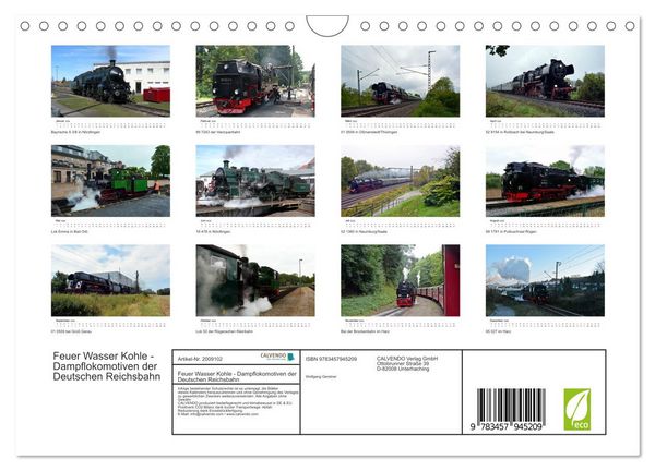 Produktbild: Feuer Wasser Kohle - Dampflokomotiven der Deutschen Reichsbahn (Wandkalender 2026 DIN A4 quer), CALVENDO Monatskalender
