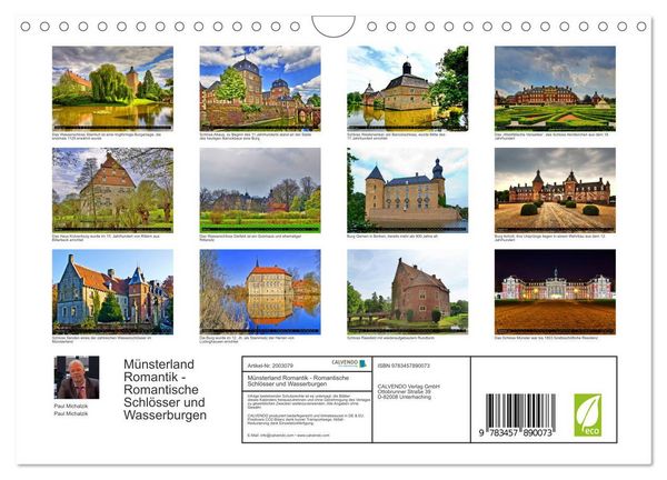 Produktbild: M&uuml;nsterland Romantik - Romantische Schl&ouml;sser und Wasserburgen (Wandkalender 2026 DIN A4 quer), CALVENDO Monatskalender