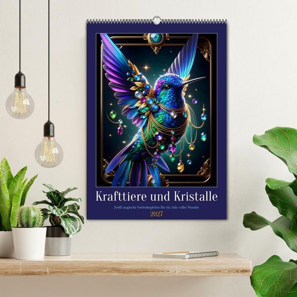 Produktbild: Krafttiere und Kristalle (Wandkalender 2027 DIN A2 hoch), CALVENDO Monatskalender