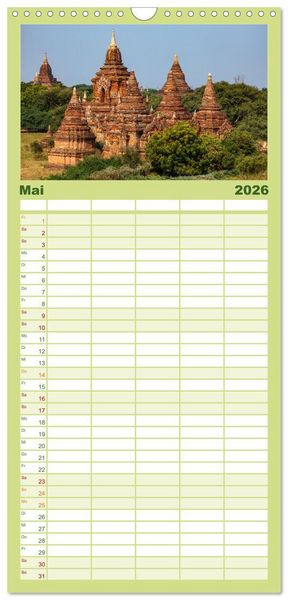 Produktbild: Familienplaner 2026 - Wunderbares Myanmar mit 5 Spalten (Wandkalender, 21 x 45 cm) CALVENDO