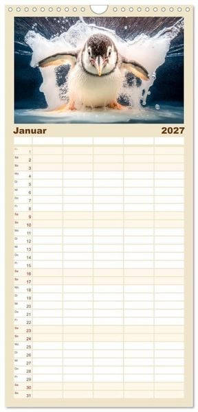 Produktbild: Familienplaner 2027 - Tierkinder beim Baden mit 5 Spalten (Wandkalender, 21 x 45 cm) CALVENDO