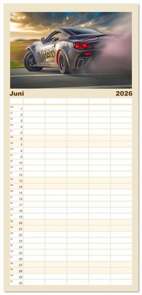 Produktbild: Familienplaner 2026 - Fantasievolle Rennautos - Im Rausch der Geschwindigkeit mit 5 Spalten (Wandkalender, 21 x 45 cm) CALVENDO