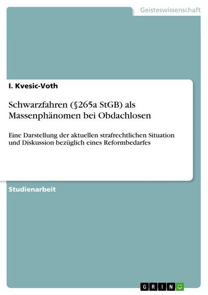 Produktbild: Schwarzfahren (&sect;265a StGB) als Massenph&auml;nomen bei Obdachlosen