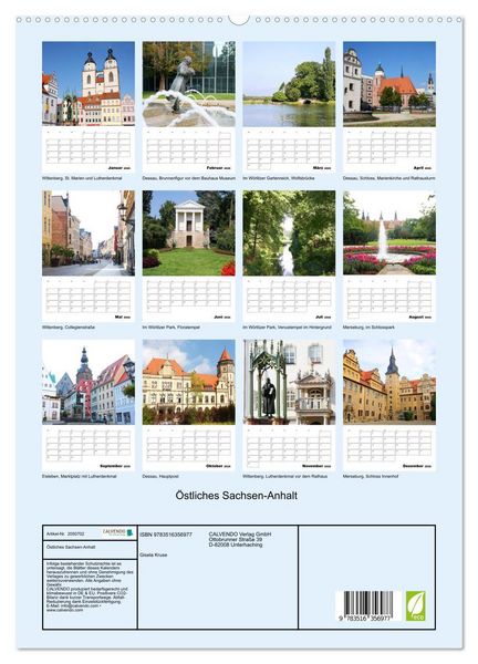 Produktbild: &Ouml;stliches Sachsen-Anhalt (hochwertiger Premium Wandkalender 2026 DIN A2 hoch), Kunstdruck in Hochglanz