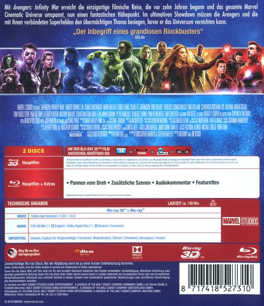 Produktbild: Marvel's The Avengers - Infinity War (+ Blu-ray 2D)