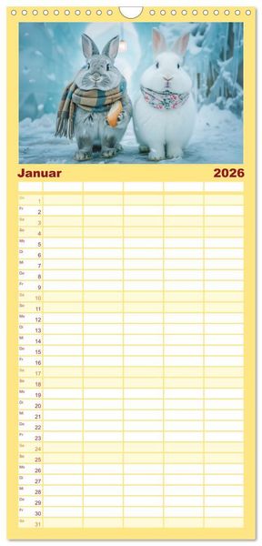 Produktbild: Familienplaner 2026 - Lustige Hasengeschichten mit 5 Spalten (Wandkalender, 21 x 45 cm) CALVENDO