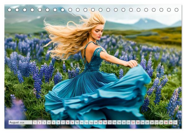 Produktbild: Bl&uuml;tenzauber im Feld - Frauen in farbenpr&auml;chtiger Landschaften (Tischkalender 2026 DIN A5 quer), CALVENDO Monatskalender