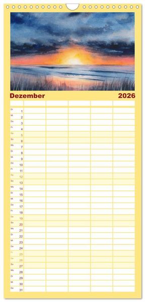 Produktbild: Familienplaner 2026 - Landschaft in Aquarell mit 5 Spalten (Wandkalender, 21 x 45 cm) CALVENDO