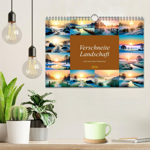 Produktbild: Verschneite Landschaft unter einer fahlen Wintersonne (Wandkalender 2026 DIN A4 quer), CALVENDO Monatskalender