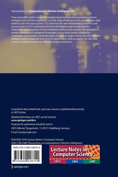 Produktbild: Transactions on Computational Collective Intelligence XVI