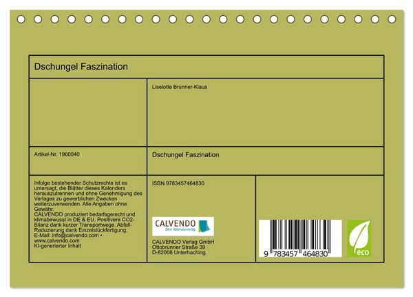Produktbild: Dschungel Faszination (Tischkalender 2026 DIN A5 quer), CALVENDO Monatskalender