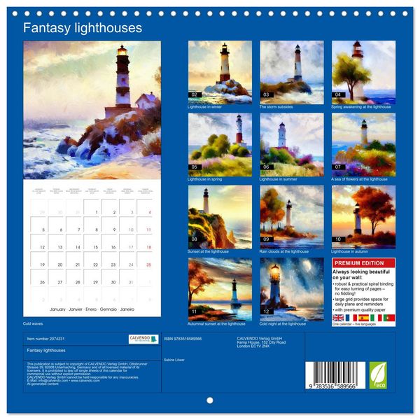Produktbild: Fantasy lighthouses (Wall Calendar 2026 12 &times; 12 Inch) CALVENDO 12 Month Wall Calendar