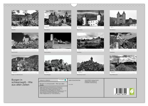 Produktbild: Burgen in schwarzwei&szlig; - Wie aus alten Zeiten (Wandkalender 2026 DIN A3 quer), CALVENDO Monatskalender